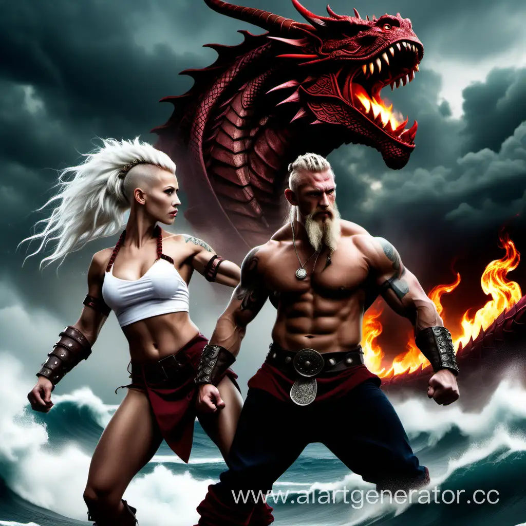 Sensual-Amazon-and-Fierce-Viking-Dance-Amidst-Sea-Storm-with-FireBreathing-Dragons