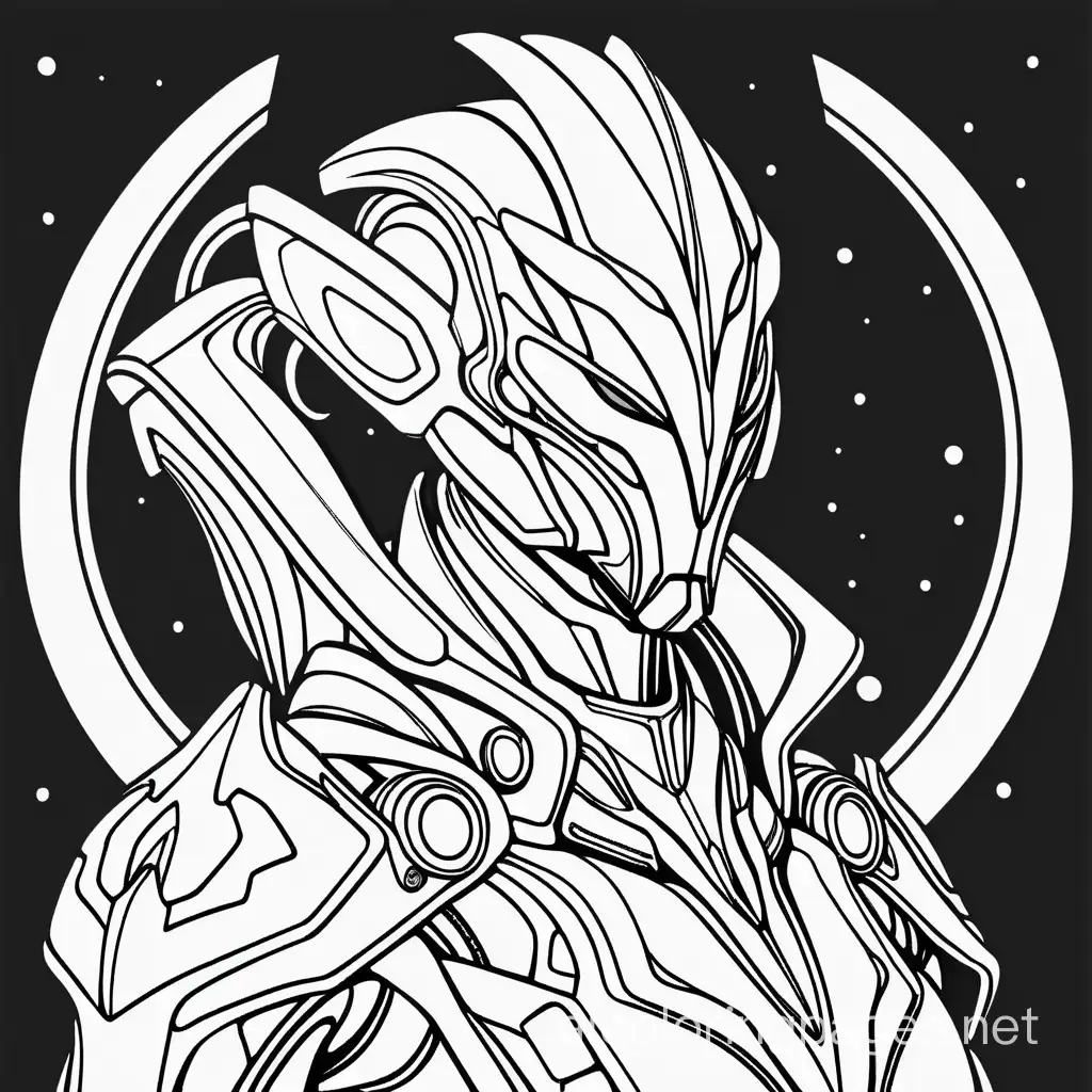 Warframe Afaw
, Coloring Page, black and white, line art, white background, Simplicity, Ample White Space. The background of the coloring page is plain white to make it easy for young children to color within the lines. The outlines of all the subjects are easy to distinguish, making it simple for kids to color without too much difficulty