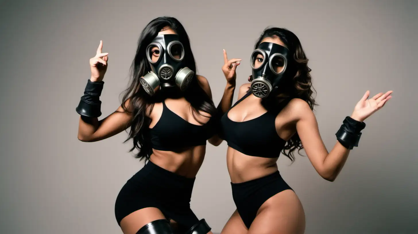 2 sexy latina girls with a black gas mask dancing