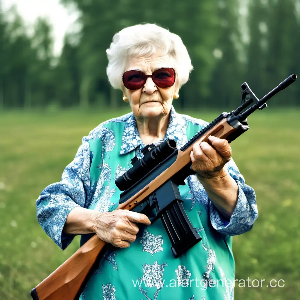 Elderly-Woman-Poses-with-Kalashnikov-Rifle-Powerful-Grandma-Portrait