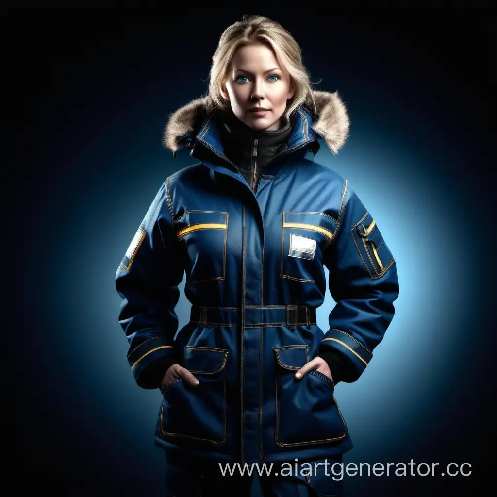 beautiful highly insulated workwear scandinavian black blue front profile full length view.
cinematic, beautiful, elegant, atmospheric，RAW Photo, dynamic composition, G-Master Lens, Photorealistic, Hyperrealistic, Hyperdetailed, natural light, soft lighting, masterpiece, best quality, ultra realistic, 8k, Intricate, High Detail in julie bell style