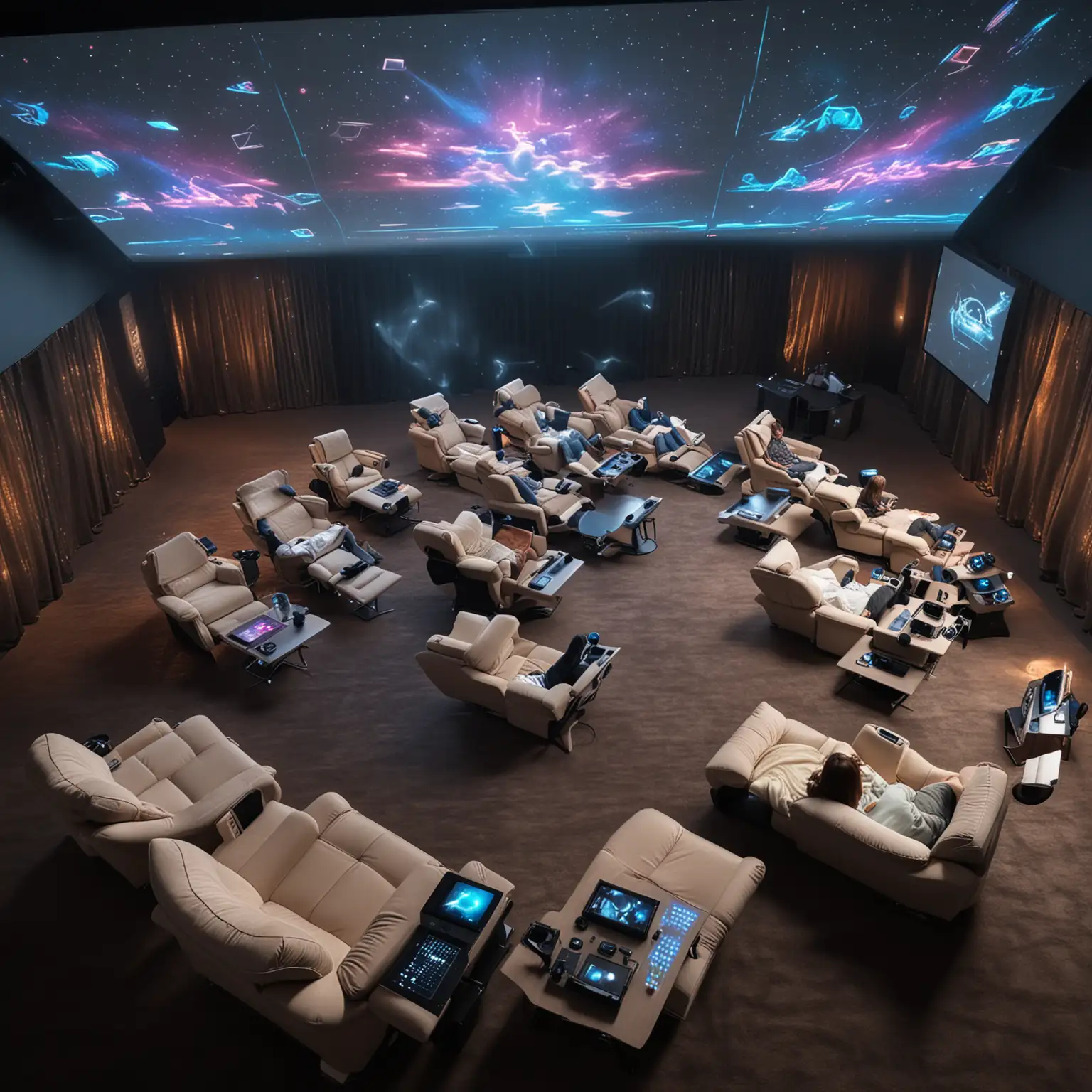Lounge Room with Reclining Chairs and Holographic Movie Experience