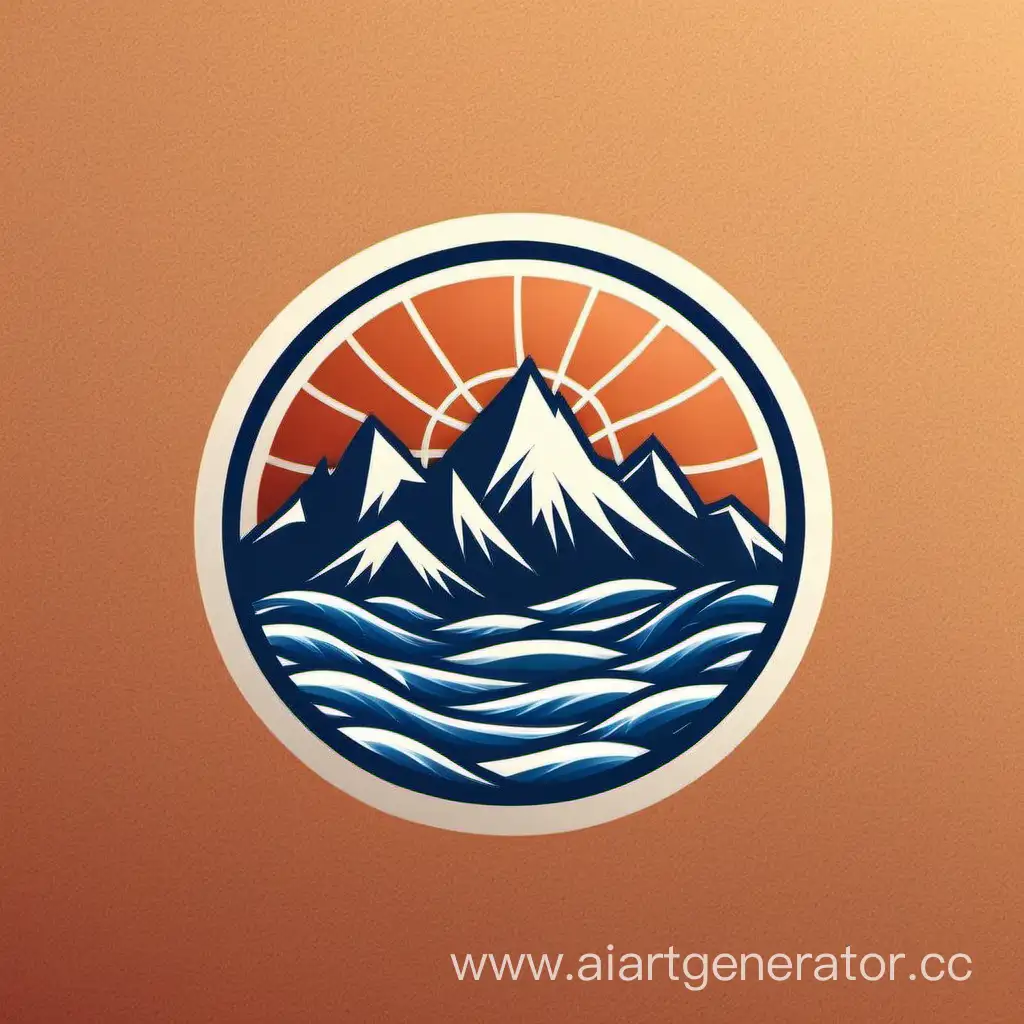 сгенерируй логотип, где будут горы, волны и баскетбольный мяч