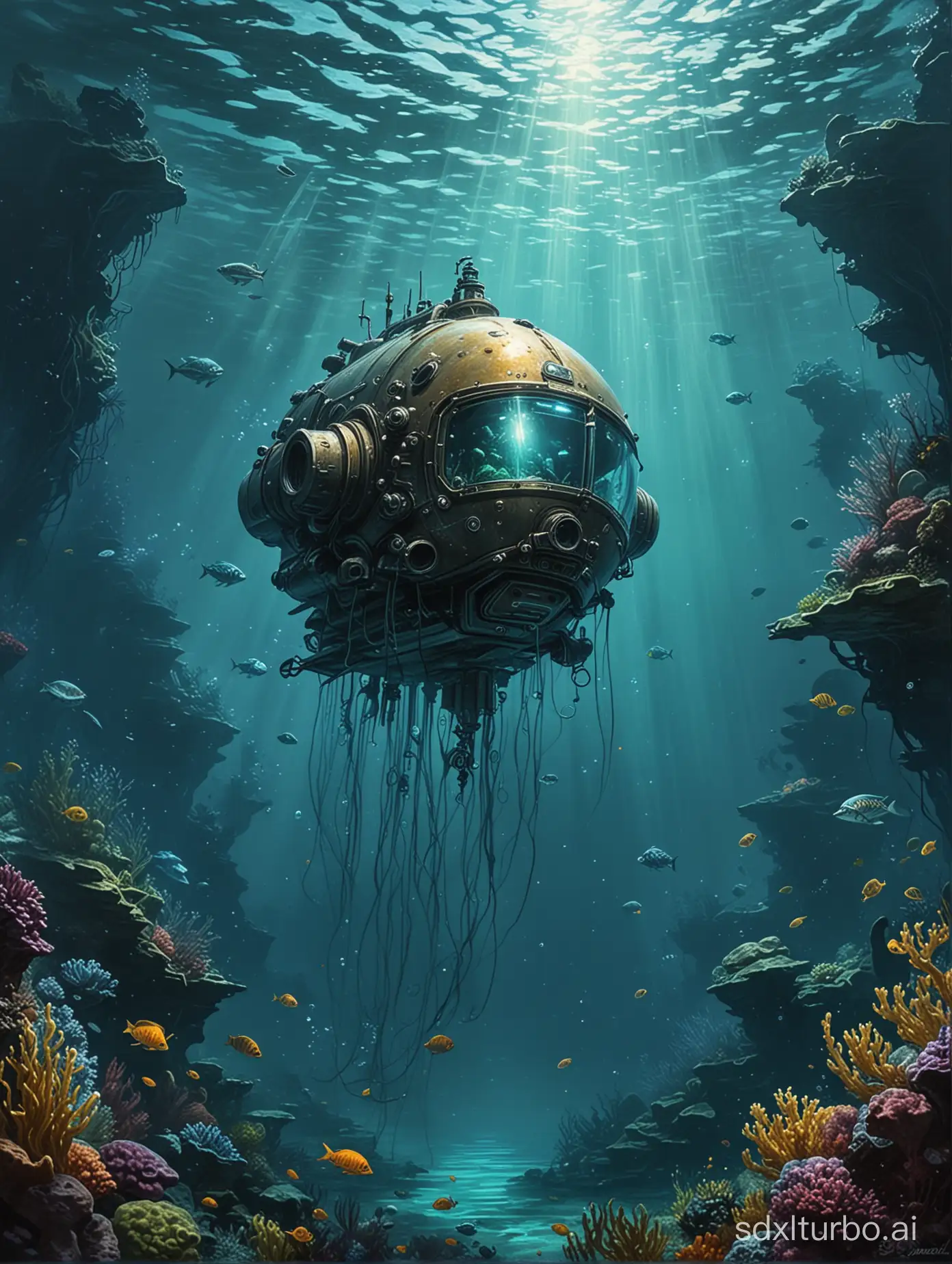 Underwater science fiction painting