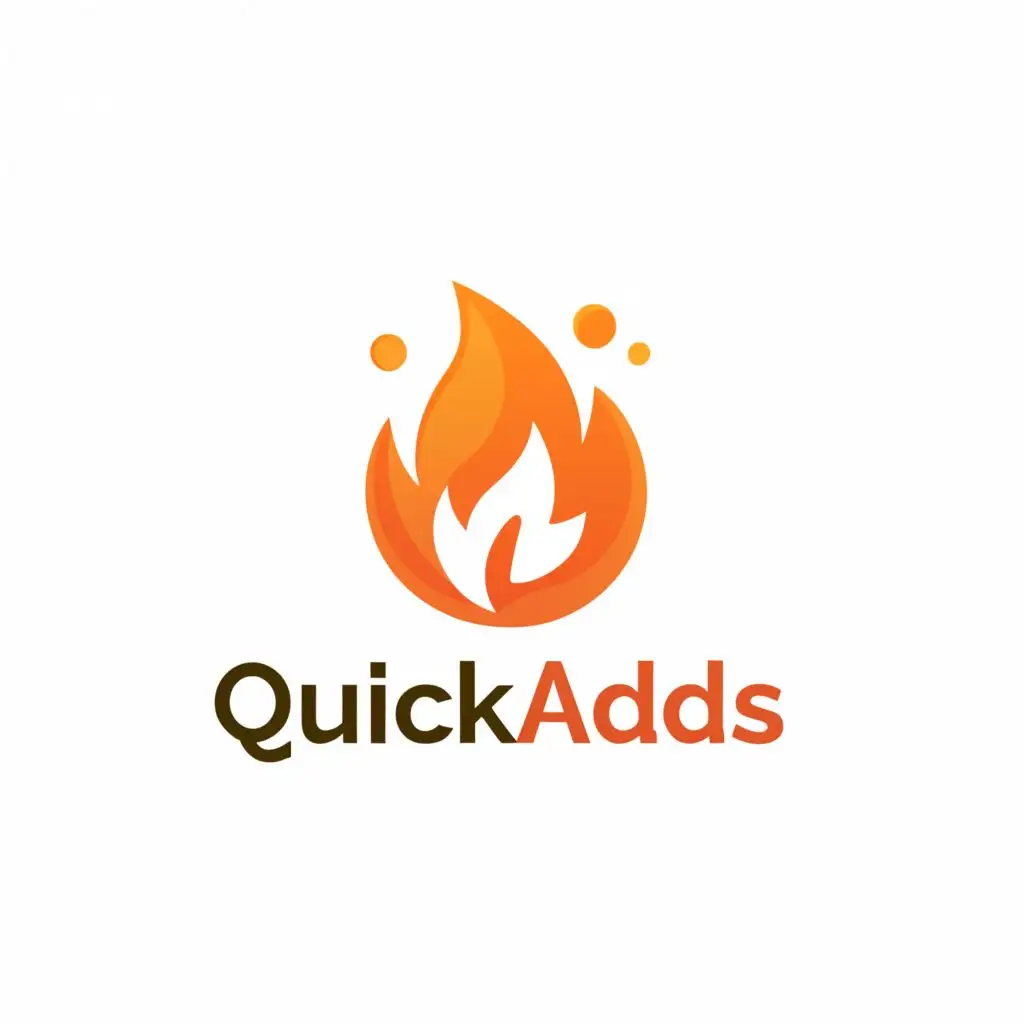 logo, fire, with the text "QuickAdds", typography