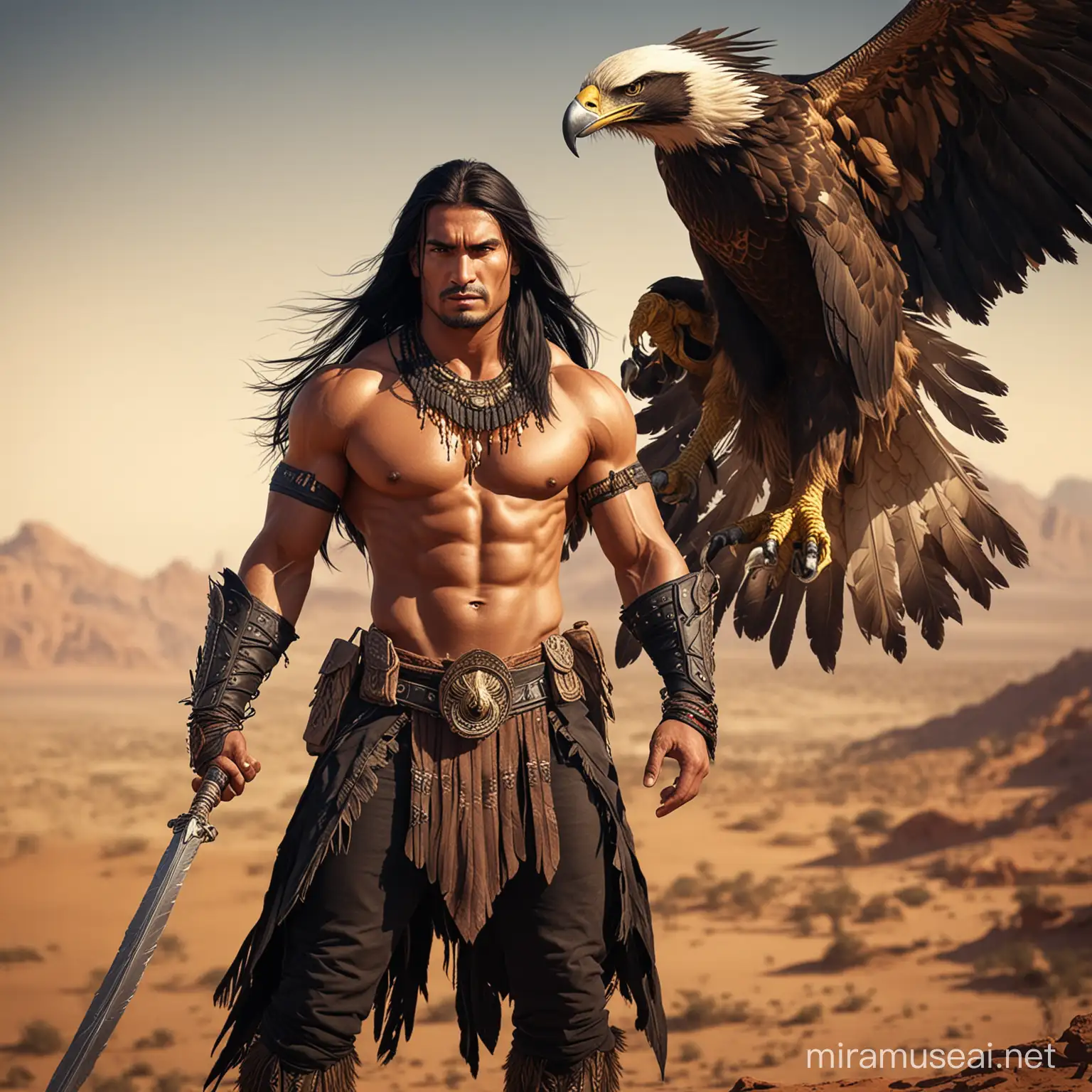 Apache Warrior Soaring with Eagle in Desert Sky