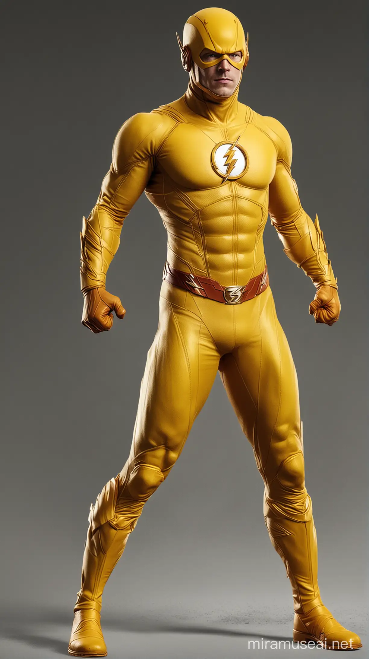 Personaggio the flash con costume giallo a corpo intero