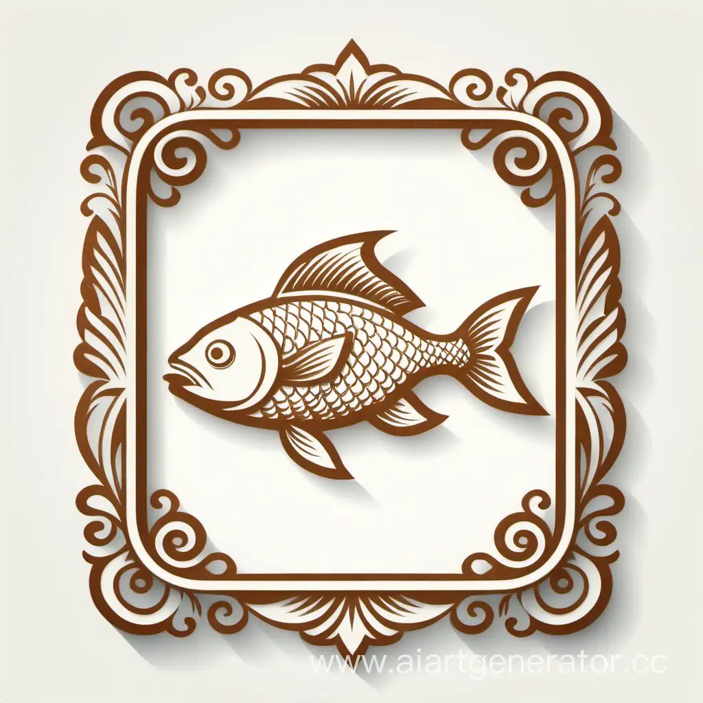 simple icon of a fish vintage frame, made of border fish. white background.