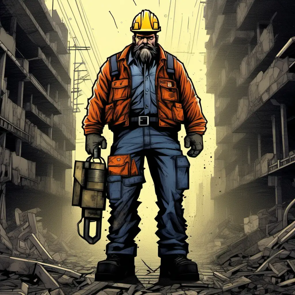 Menacing Construction Worker with Jackhammer Pixel Art