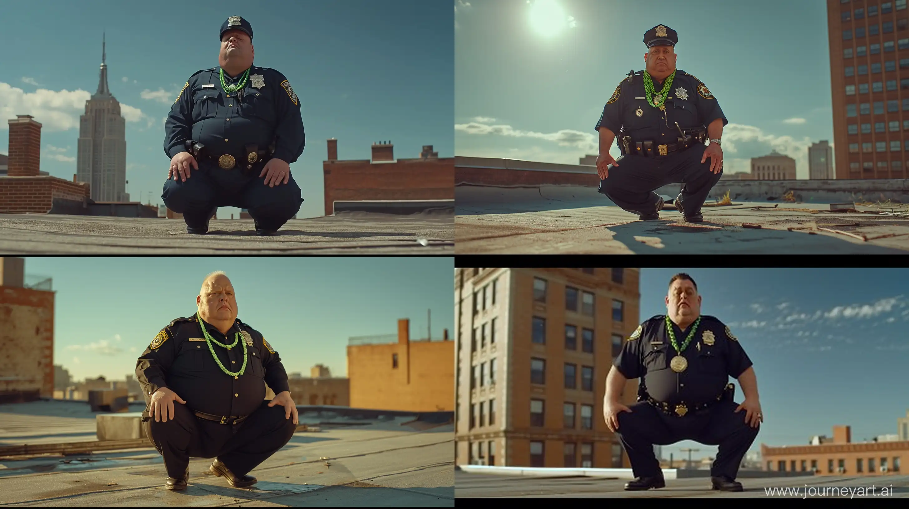 Senior-Police-Officer-Kneeling-on-Rooftop-in-Daylight