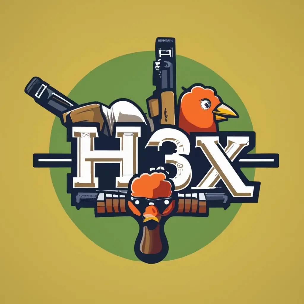 logo, chicken and sheep, sniper rifles, with the text "H3X", typography, be used in Internet industry