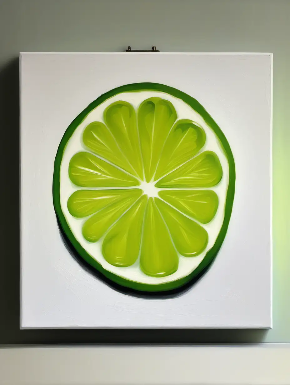 Midcentury Minimalism Elegant Lime Slice Oil Painting