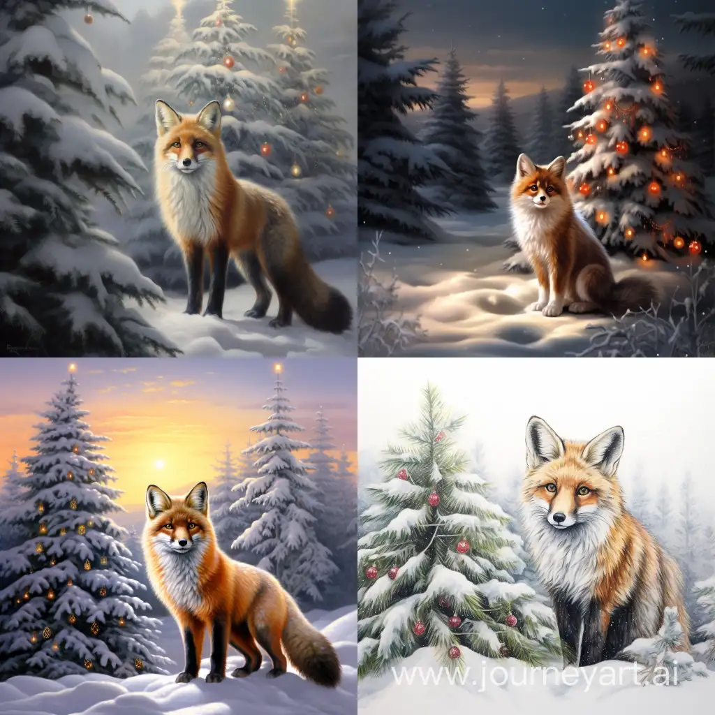 Festive-Fox-in-Winter-Wonderland-Next-to-Christmas-Tree
