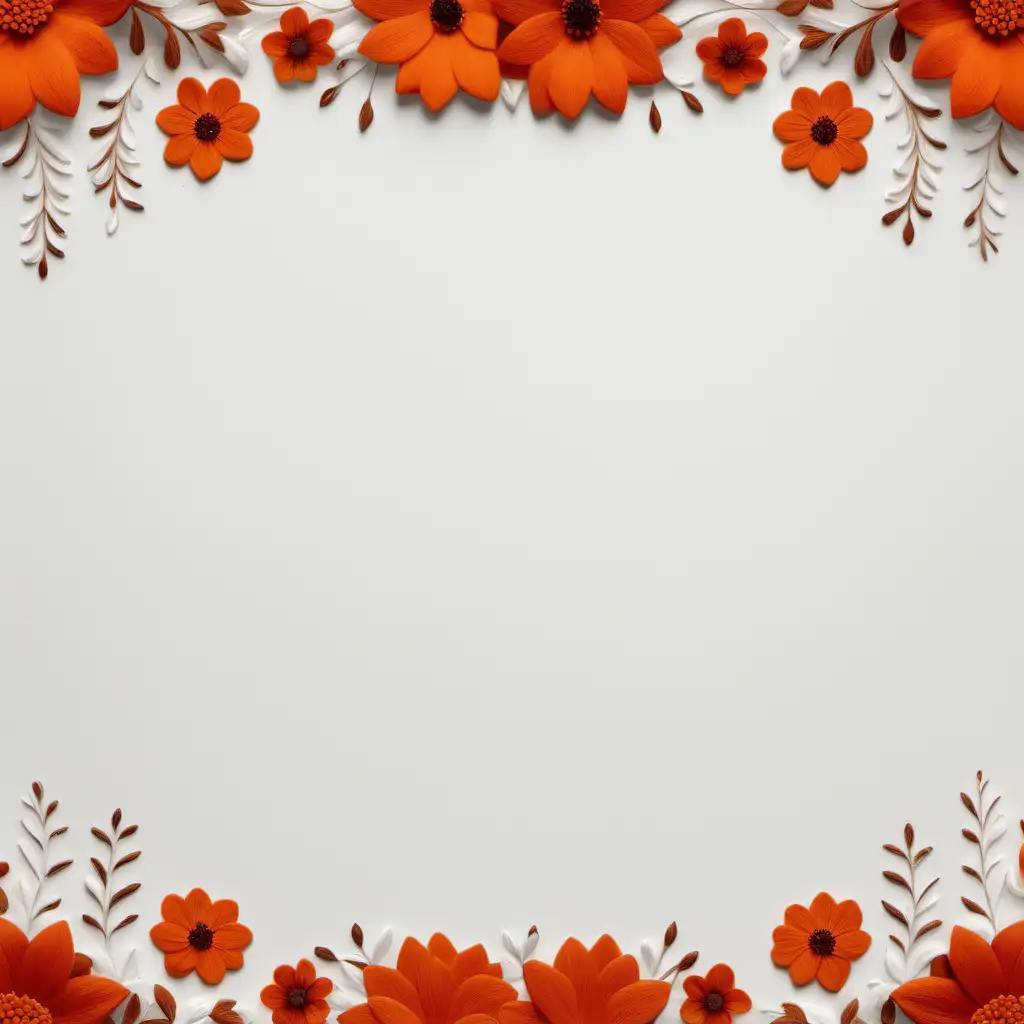 A plain white background with flowers on the edges  of burnt orange 