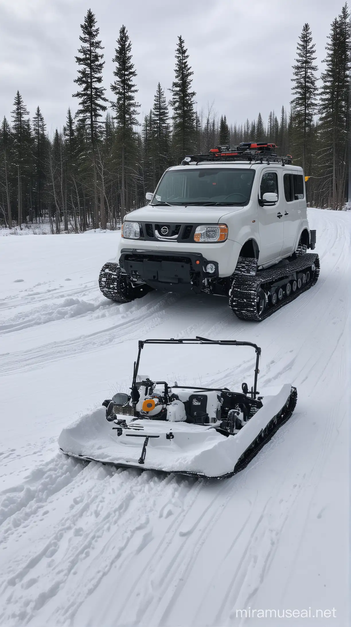 Snowy Adventure in a Nissan Cube Snowcat Tracked Vehicle