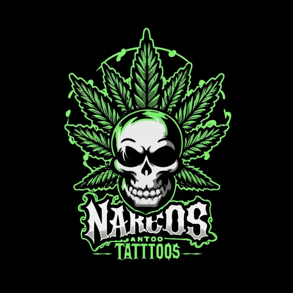 a logo design,with the text "NARCOS Tattoos", main symbol:weed and skull,Moderate,be used in Beauty Spa industry,clear background