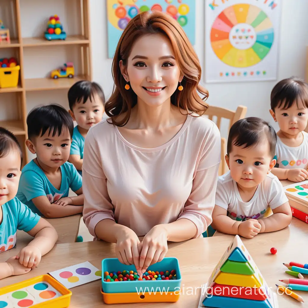 Entrepreneurial-Woman-Assists-in-Kindergarten-Activities