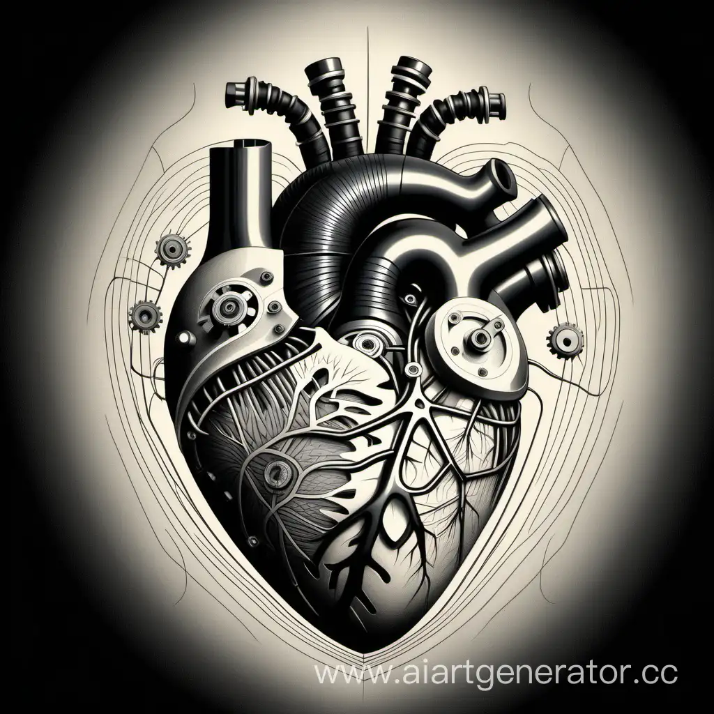 Realistic-Heart-with-Mechanical-Elements-and-Wires-Engraving