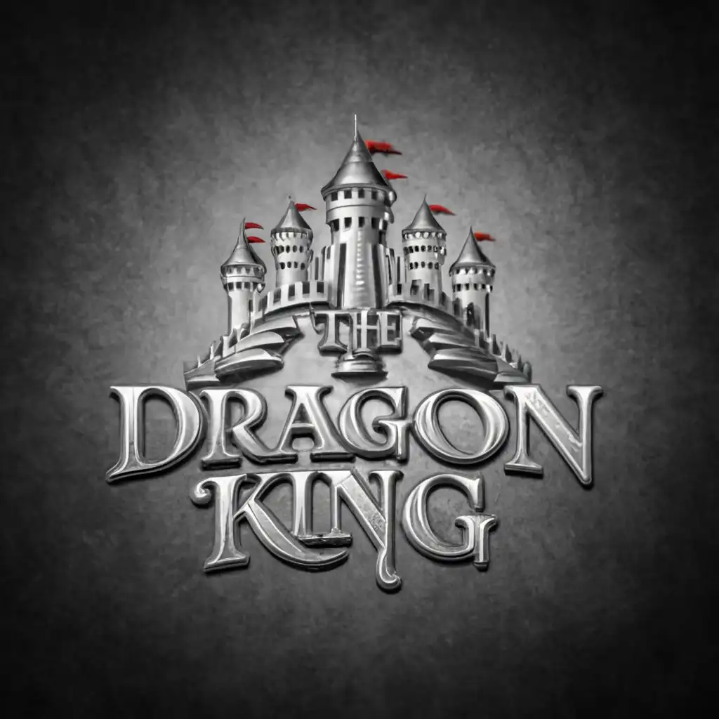 logo, The words made out of a silver castle, with the text "The Dragon King", typography, be used in Entertainment industry