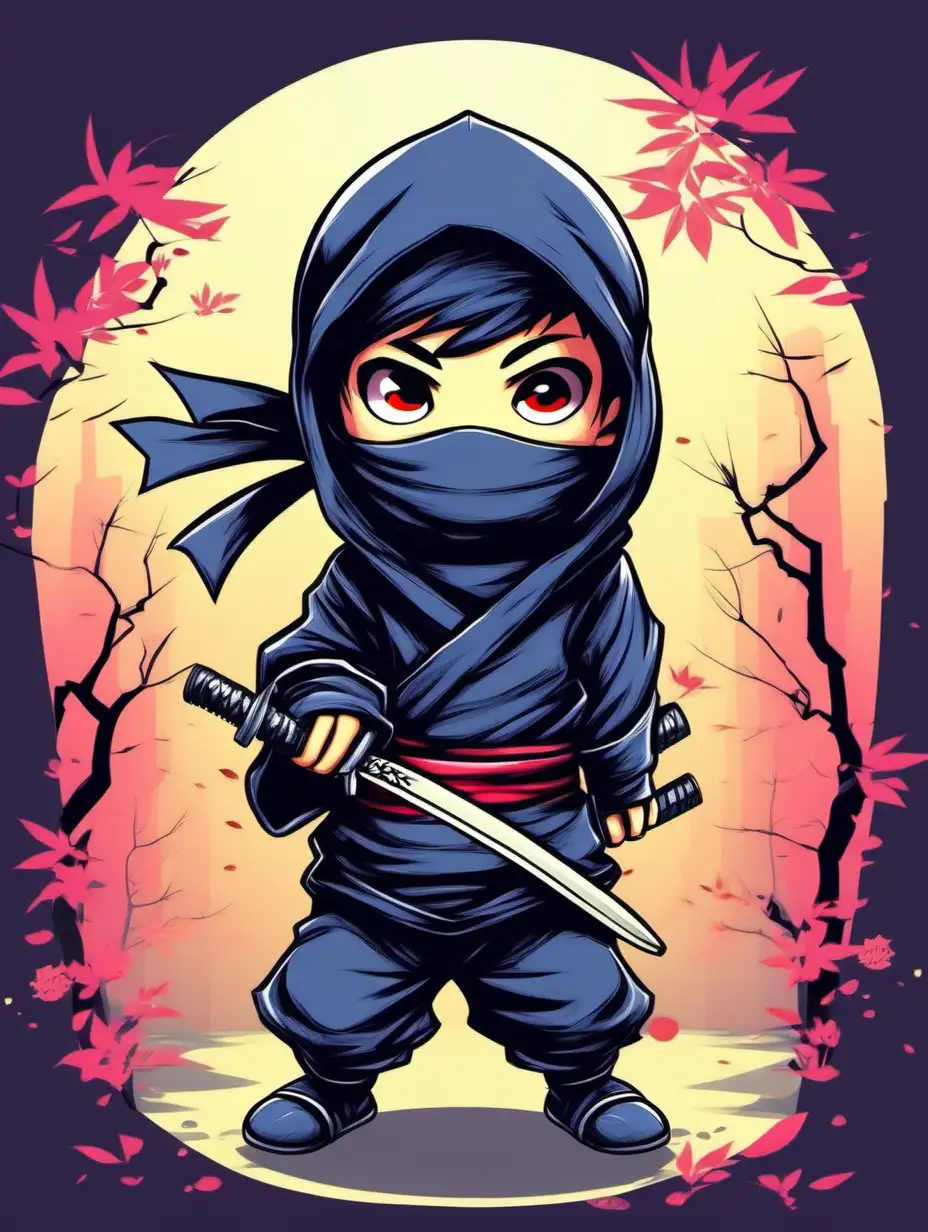 Cute ninja boy, illustration, colorized, stylized