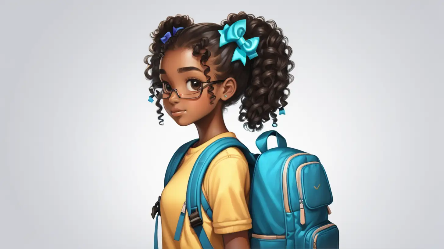 Stylish DarkSkinned Teenage Girl with Curly Hair and Backpack