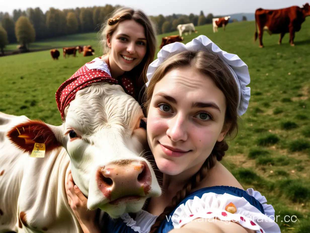 Affectionate-Selfie-with-Cow-Happy-Milkmaid-Embracing-Her-Bovine-Companion