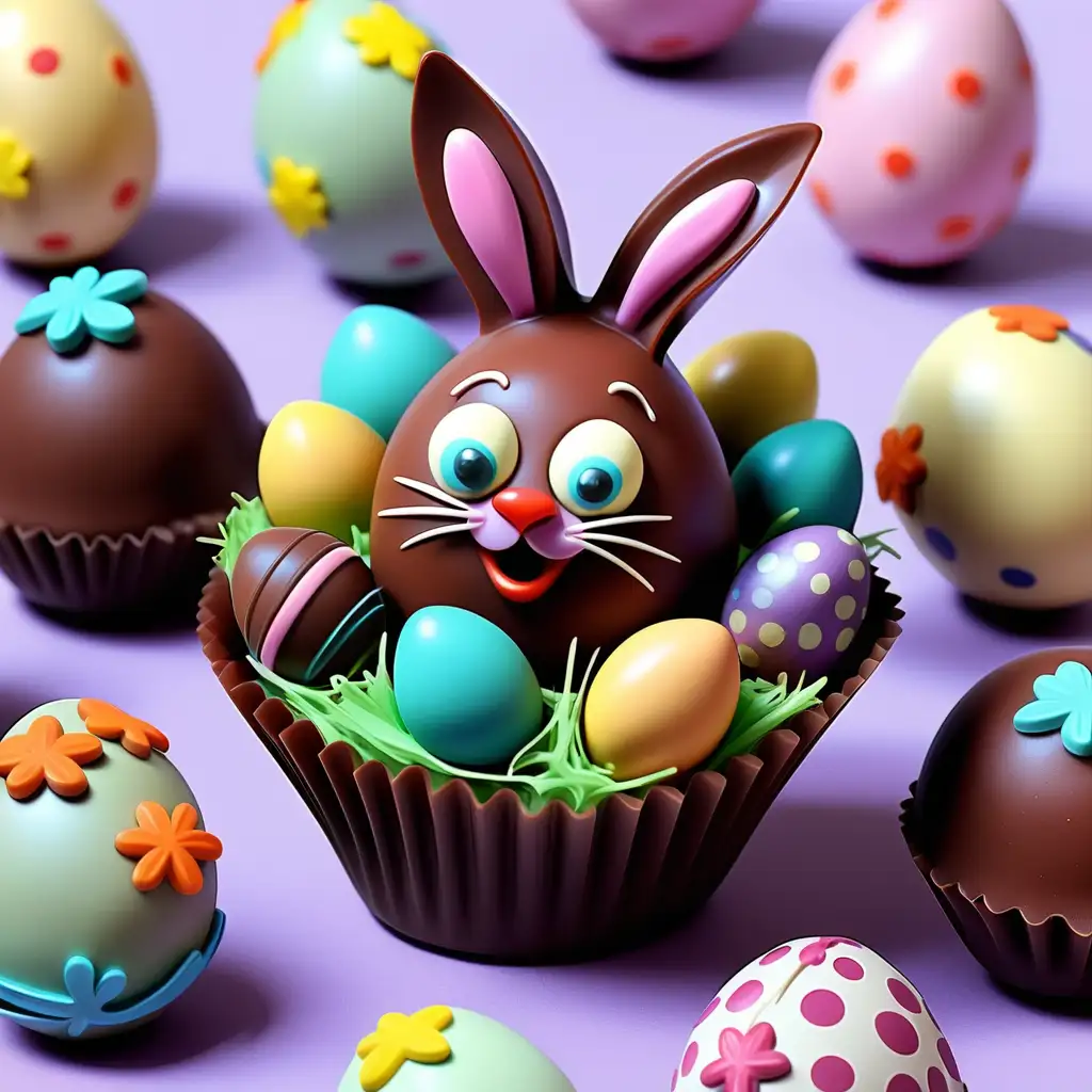 a colorful coquette chocolate truffle with  decorations. fairytale easter theme,cartoon ,sticker