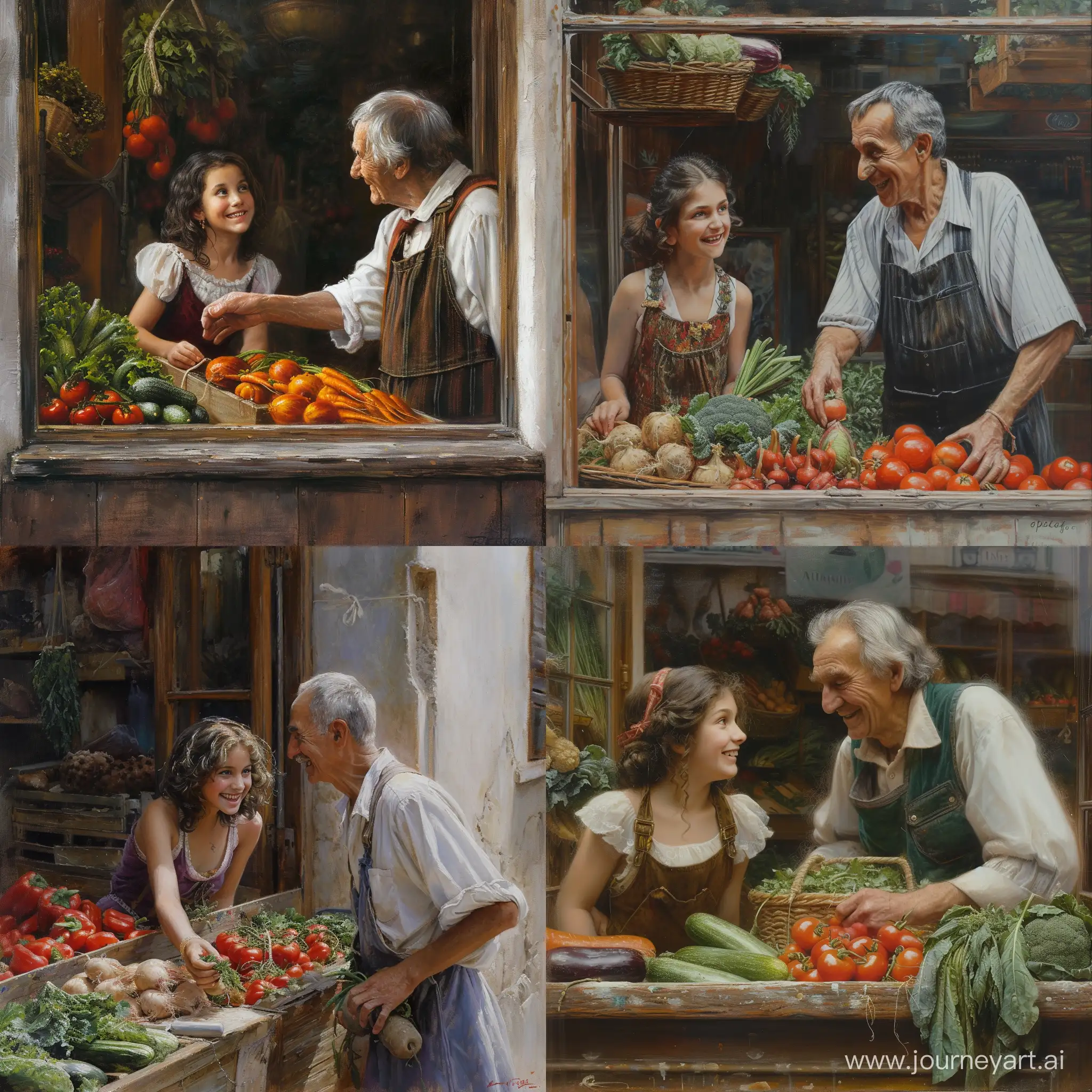 Chic-12YearOld-Girl-Picking-Fresh-Vegetables-with-Smiling-Elderly-Seller-Vibrant-Market-Scene-Painting