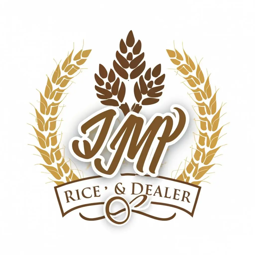 logo, wheat and Grains, with the text "JMP Rice Dealer", typography