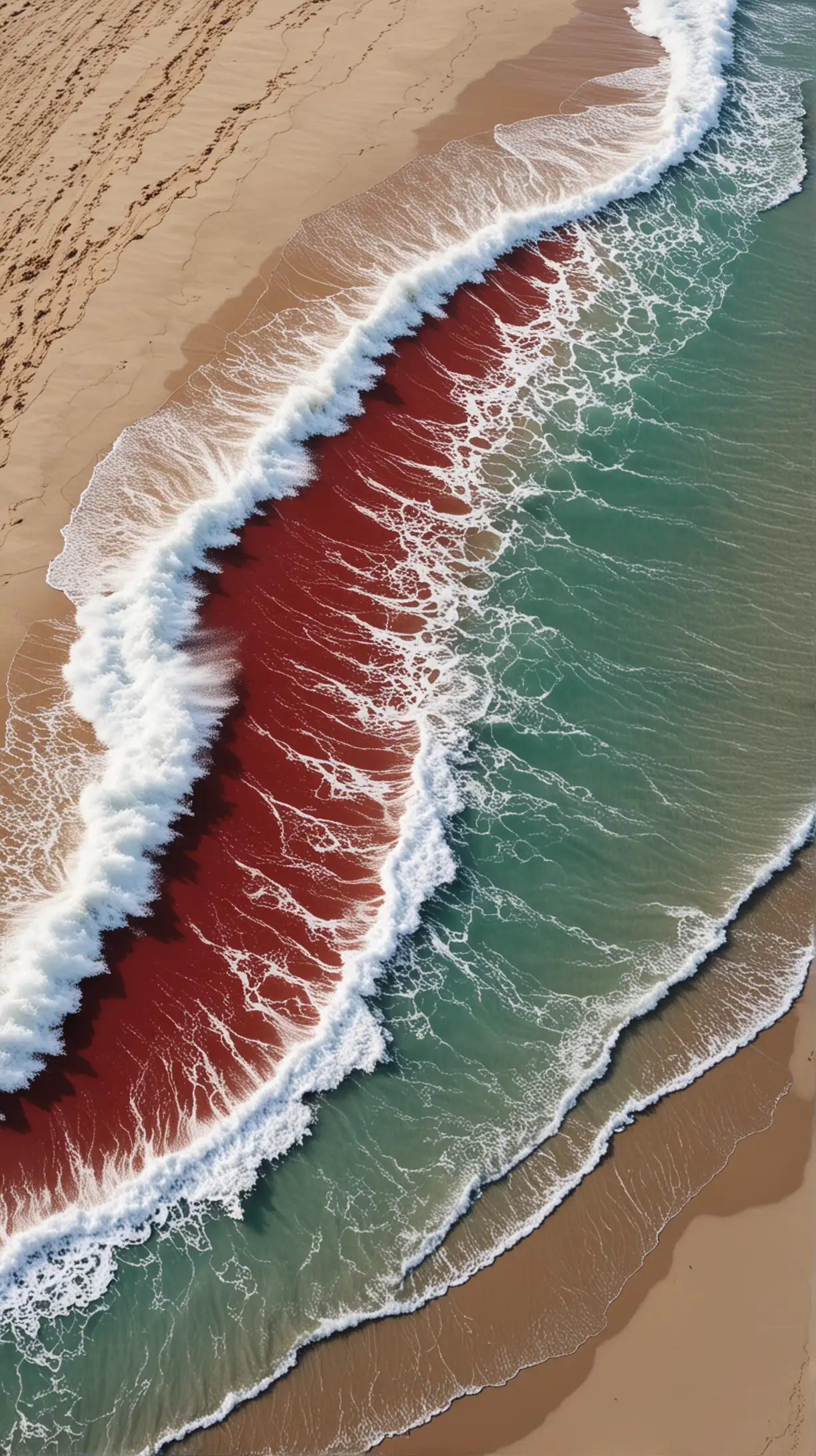 Tropical Wave Approaching Beach with Dramatic Red Tones