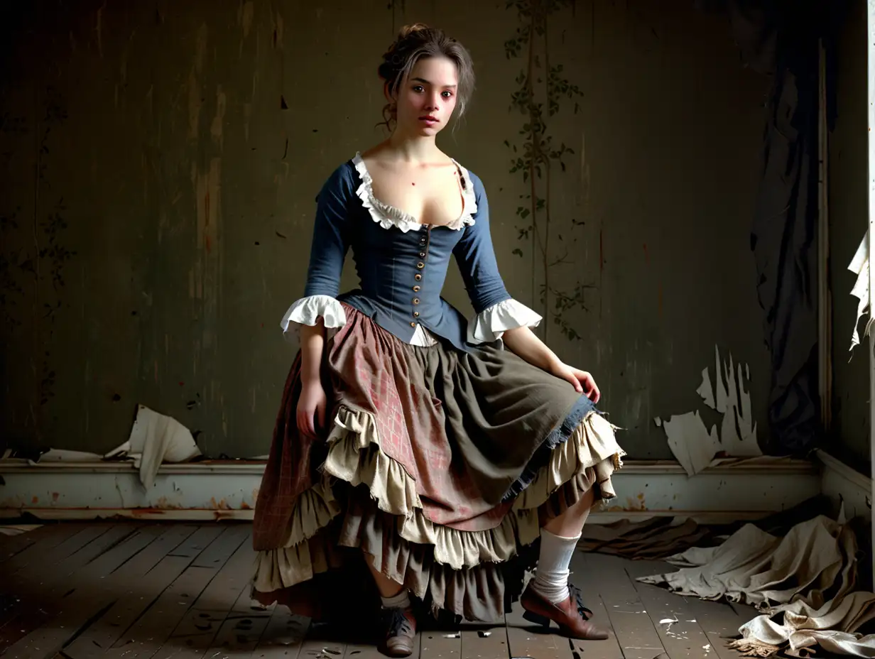 18th Century Natural Beauty in Tattered Skirt Portrait