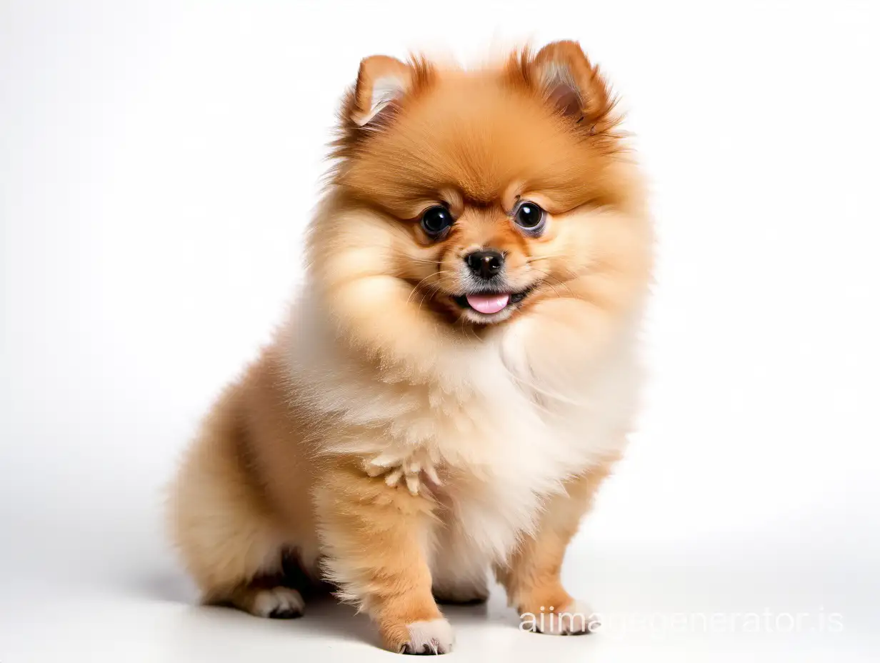 Pomeranian puppy on a white background.