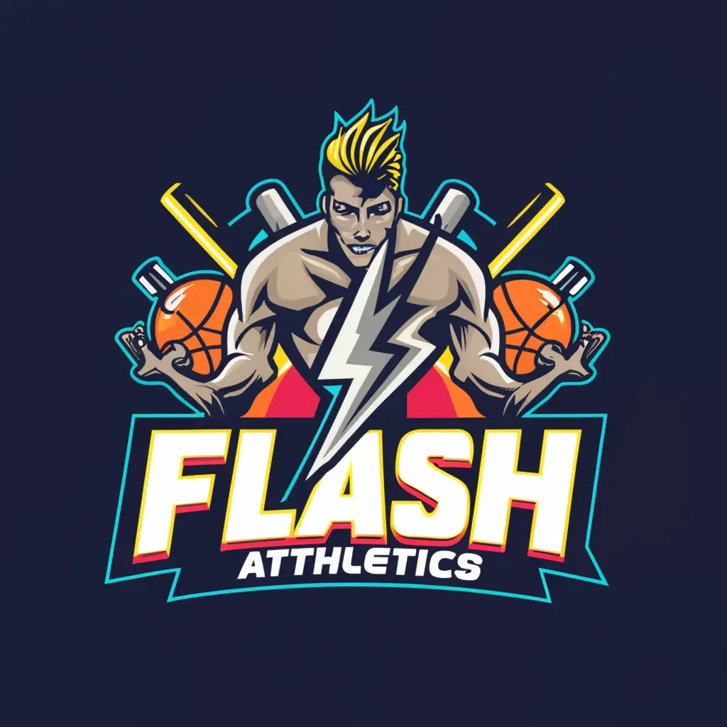 a logo design,with the text "Flash Athletics", main symbol:Lightning sports equipment,complex,be used in Sports Fitness industry,clear background