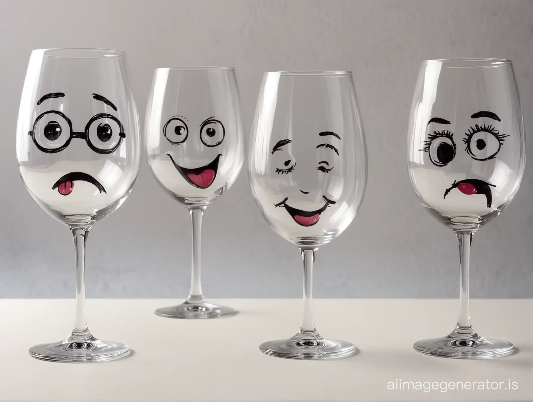 wineglasses with funny faces