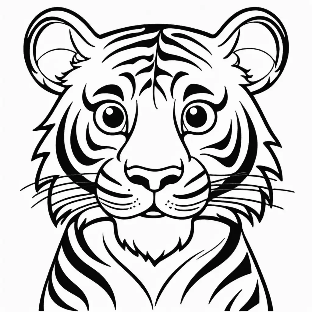 cartoon tiger - coloring pages for kids, white background, make sure that none of the illustration edges touch the edge of whole image