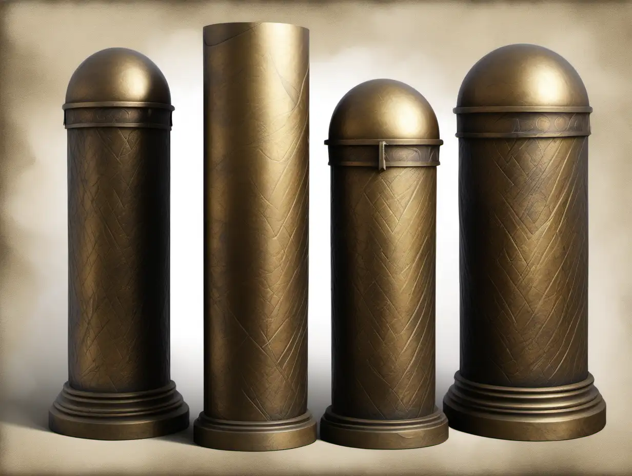 Medieval Fantasy Painting with Large Round Bronze Bollards