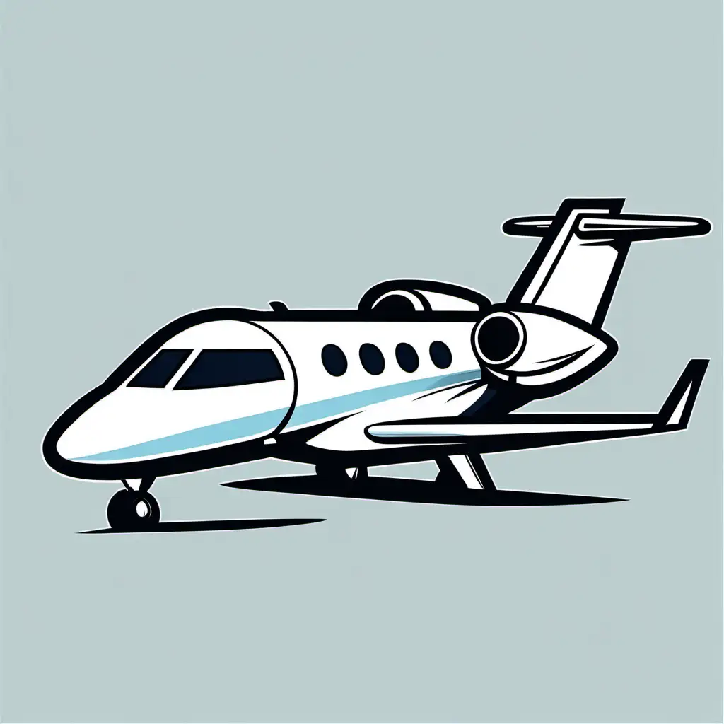 private jet icon cartoon with a black stroke on it