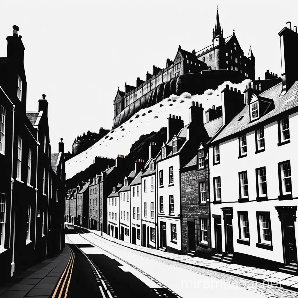 Edinburgh Old Town Sketch High Contrast Illustration