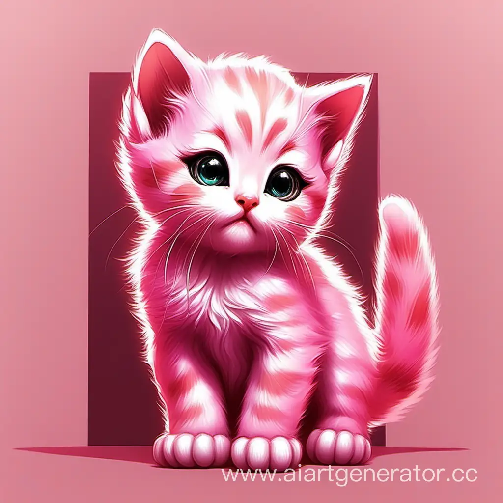 арт милого розового котика в риализме