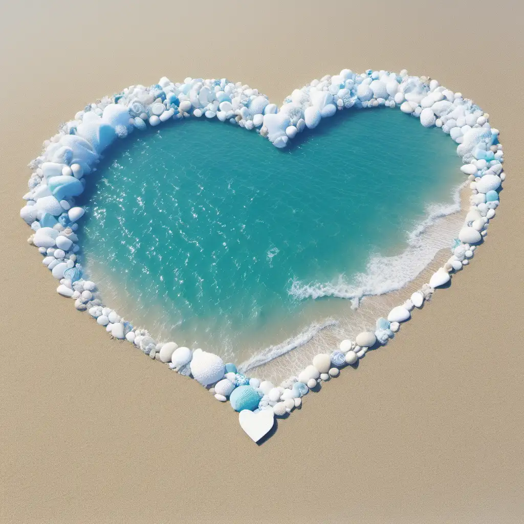 Romantic Beach Scene with Heart Design in Ocean Blue and White