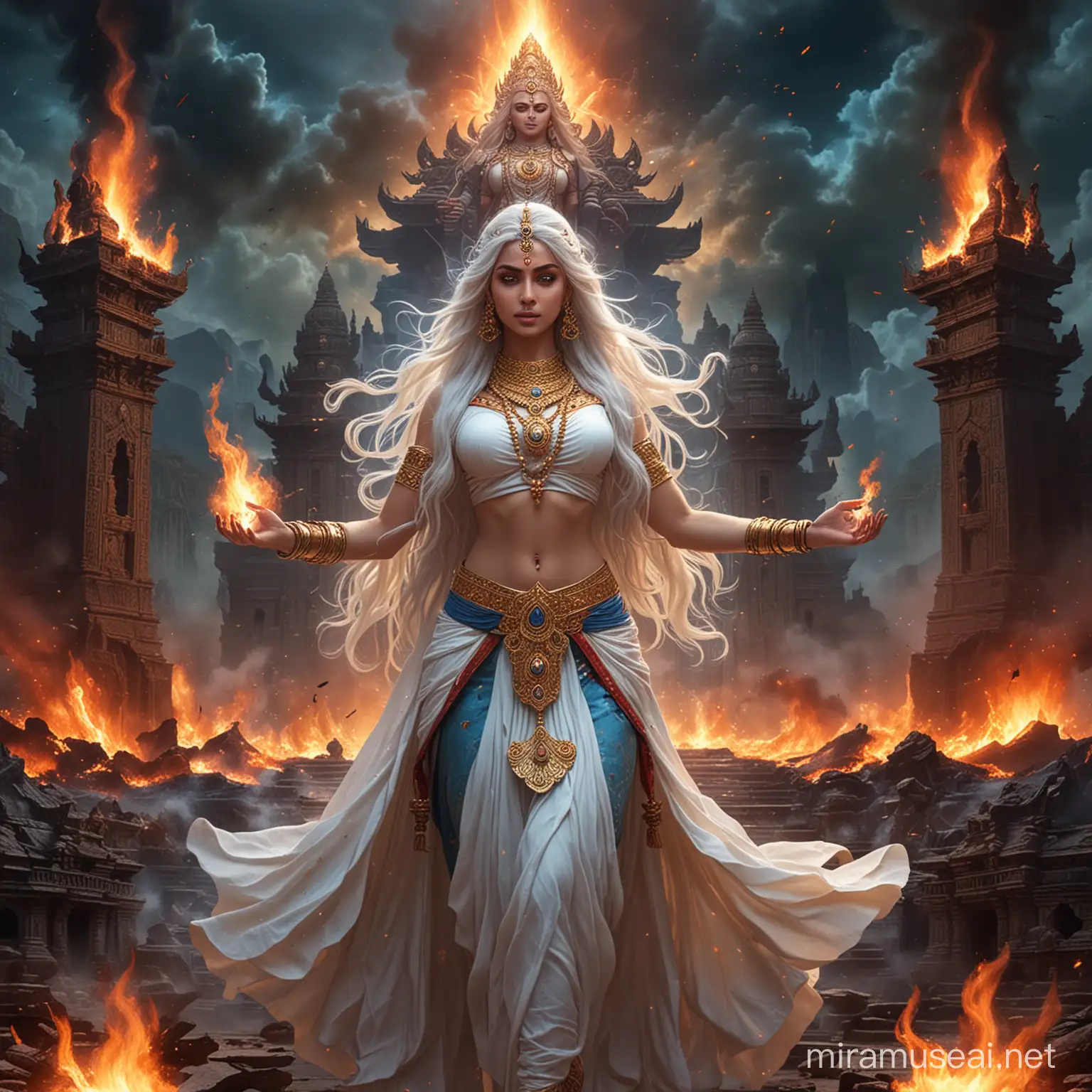 Hindu Empress Goddess in Mystical Fire Battle