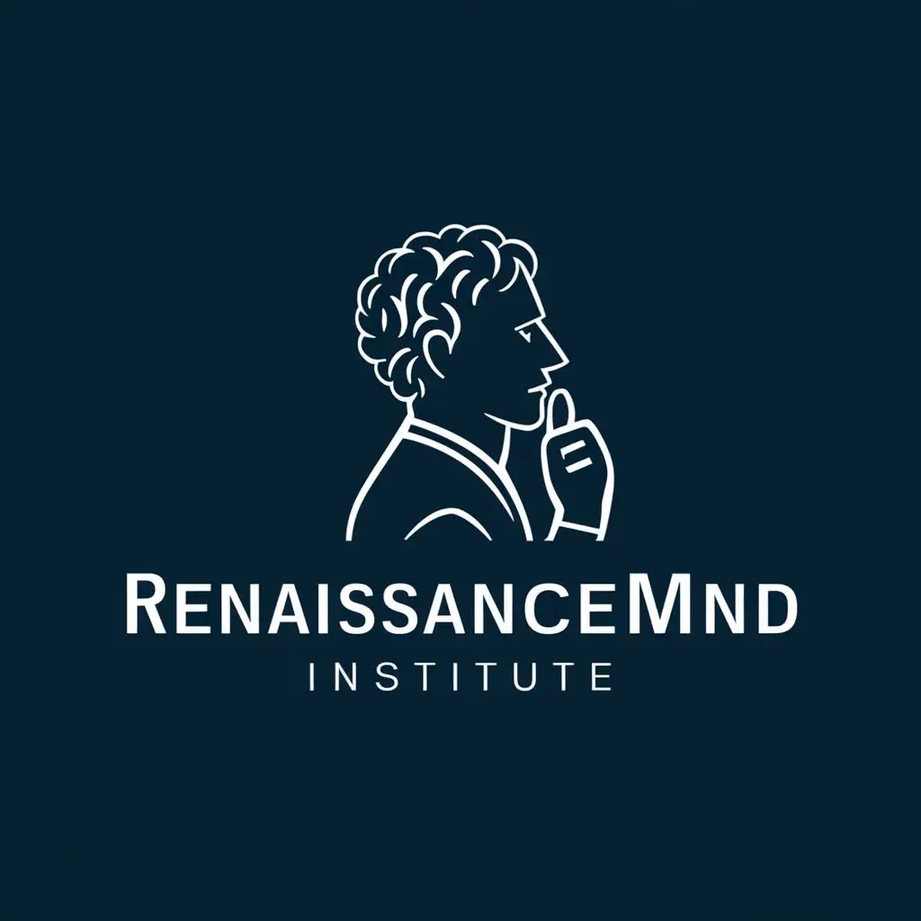 logo, Thinking Man, with the text "RenaissanceMind Institute", typography, be used in Education industry