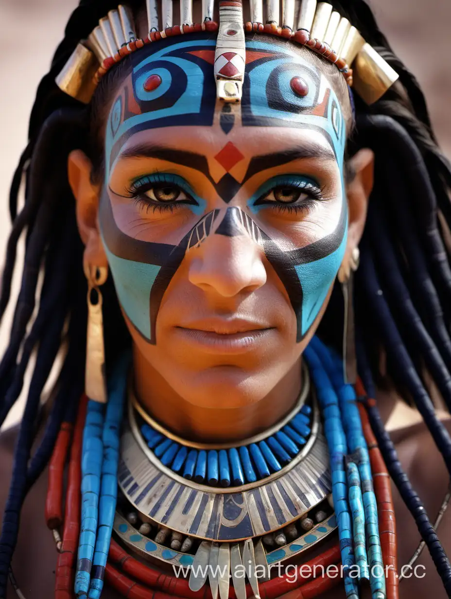 шаманка, красивое лицо, узоры, египет