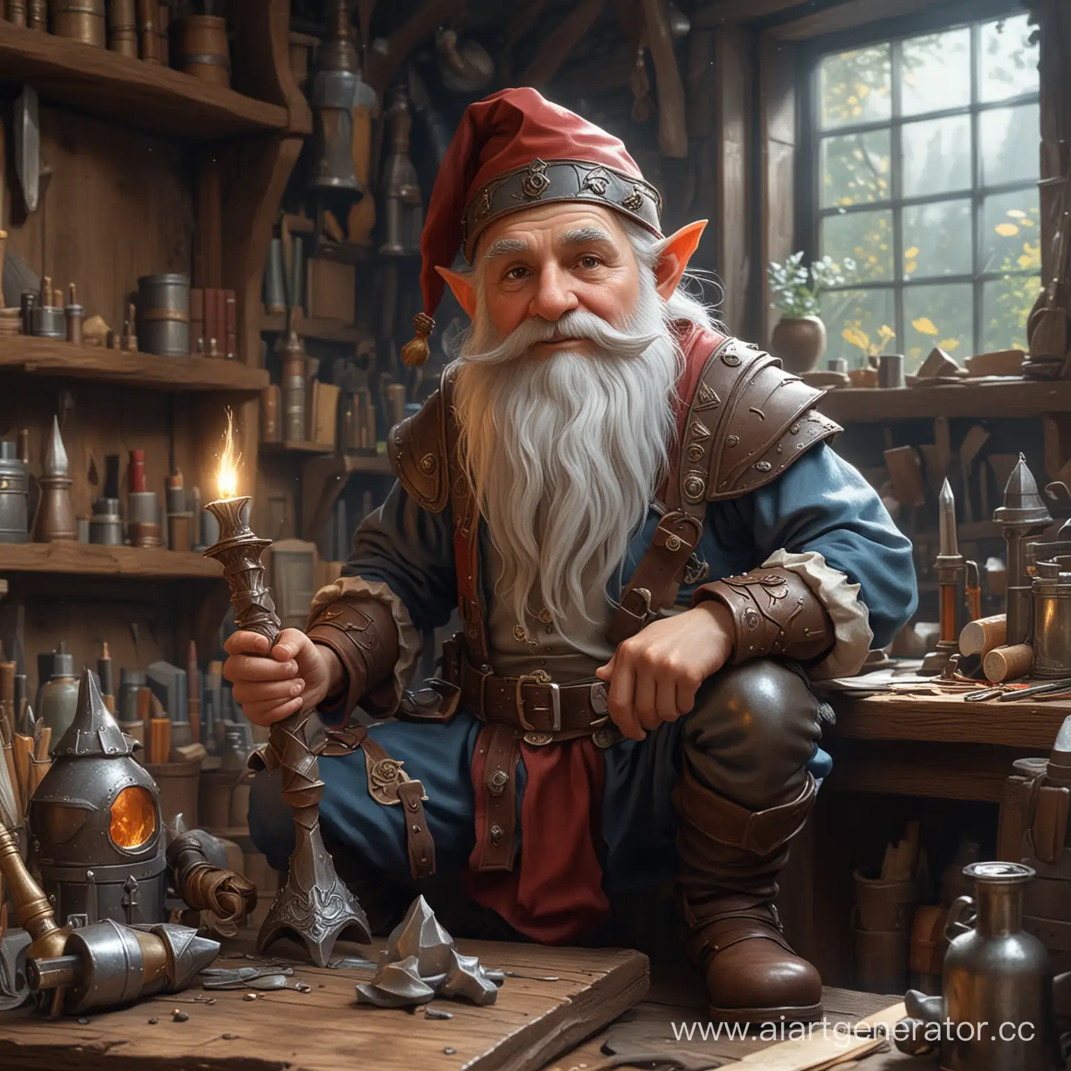 Fantasy-Gnome-Scholar-Crafting-Magical-Armor-in-Workshop