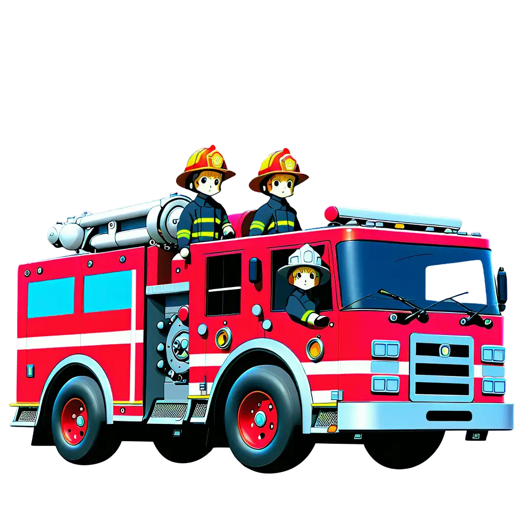 Vibrant-PNG-Illustration-Enthusiastic-Firefighter-Kids-on-a-Fire-Truck