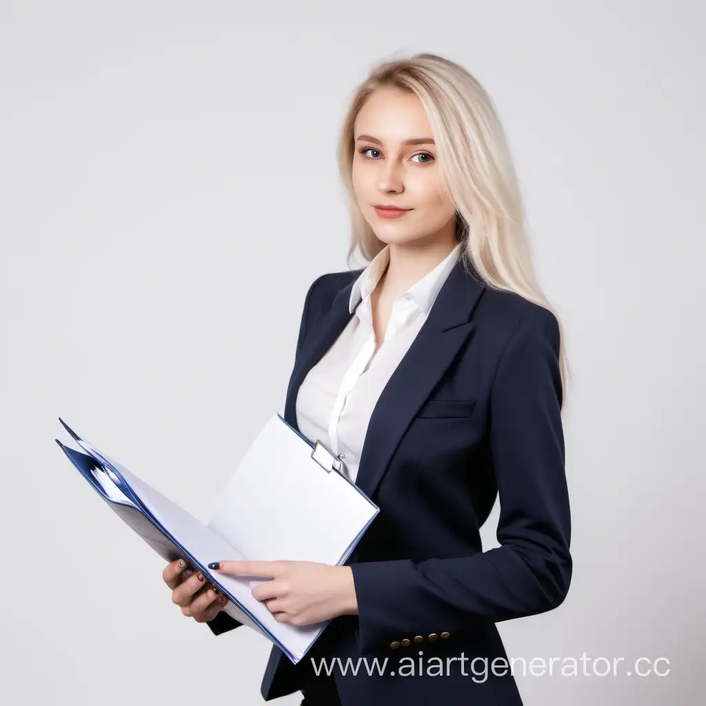 Professional-Blonde-Businesswoman-with-Documents-on-White-Background