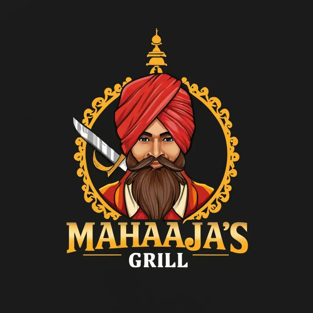 LOGO-Design-For-Maharajas-Grill-Royal-Sikh-Punjabi-with-Turban-and-Kalgi-Emblem