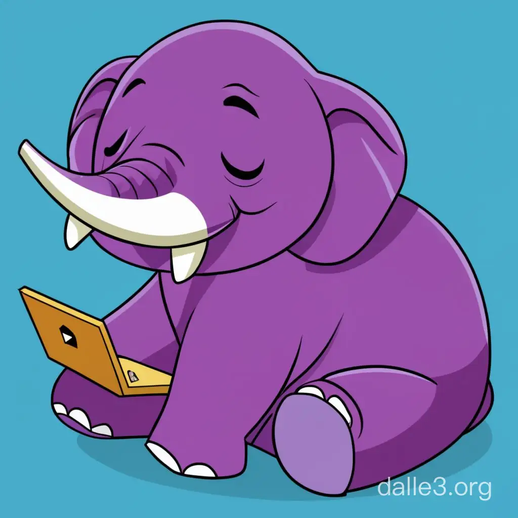 un elephant violet qui fait de la programmation 