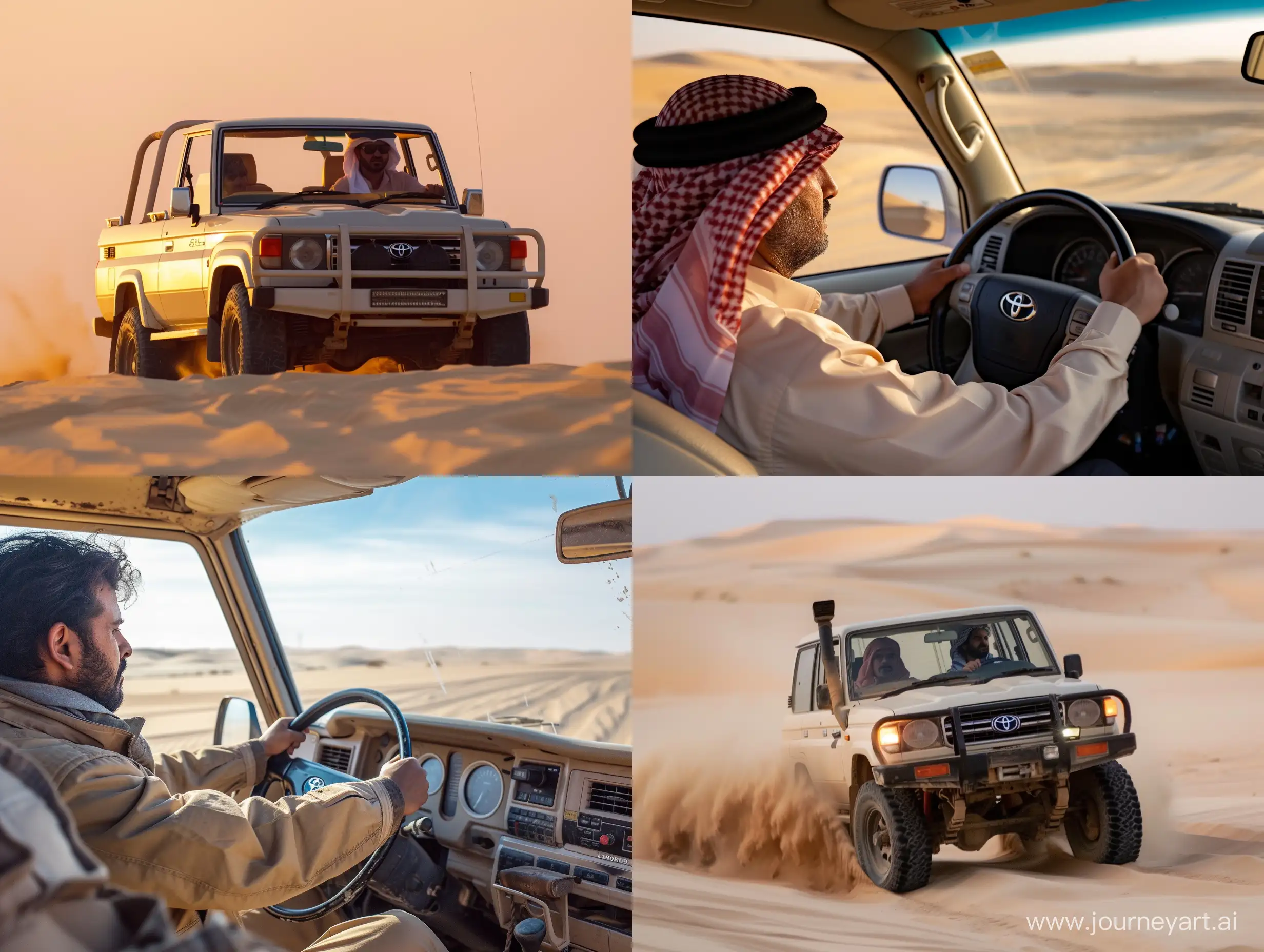 Saudi-Man-Driving-Land-Cruiser-Across-Desert-Sands