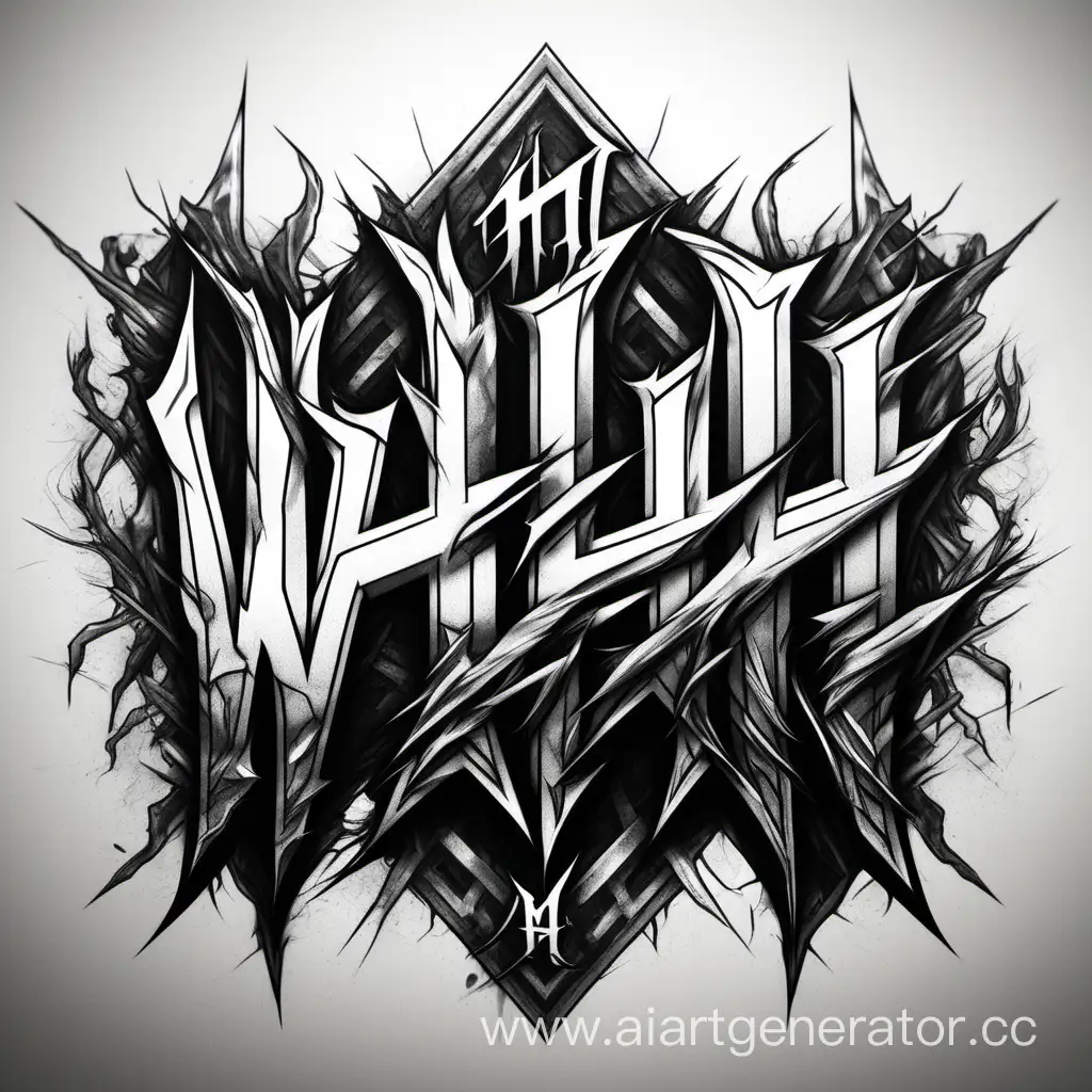 сгенерируй рисунок логотипа в metalcore стиле букву w и h